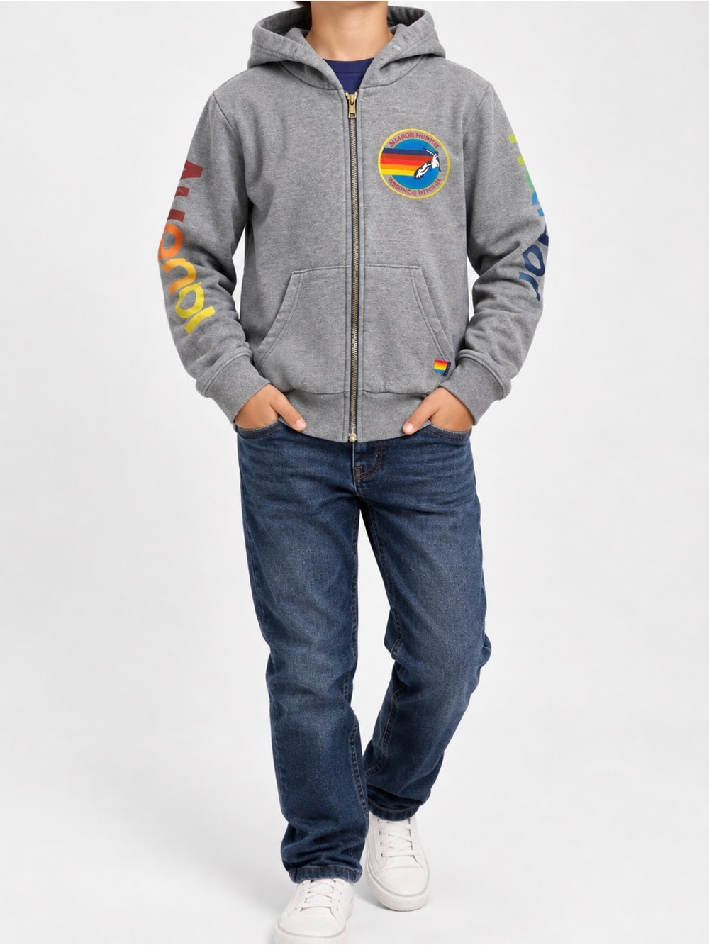 Aviator Nation Grey Kids Zip Hoodie with Rainbow Accents